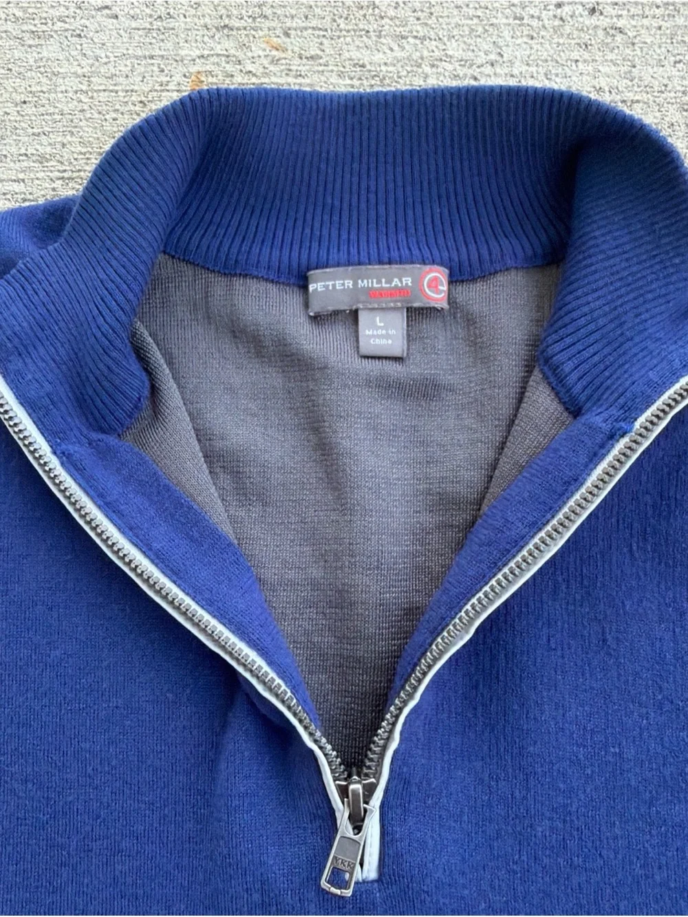 Peter Millar Men L Wool Blend Blue 1/4 Zip Sweater “Conway Farms Golf Club” Logo